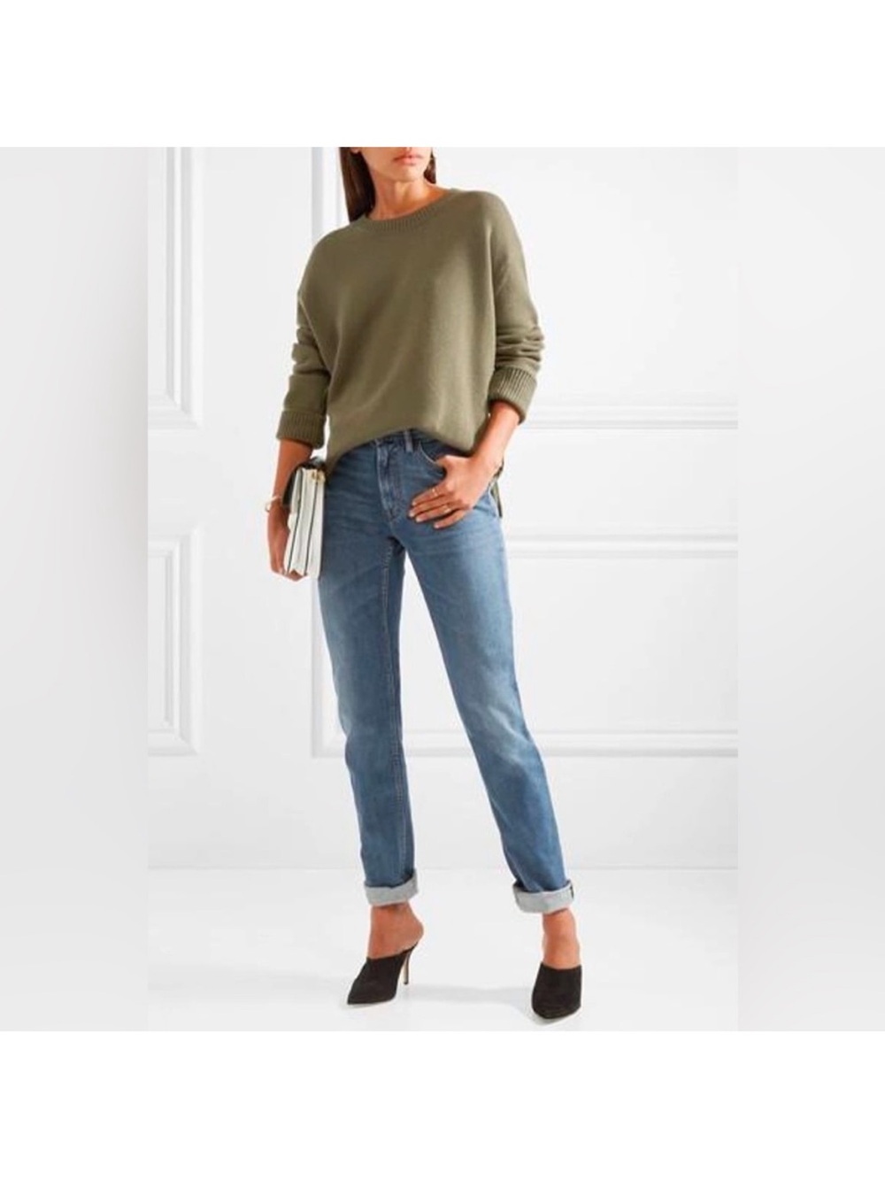 Vince Lace Up Cashmere Pullover in Olivewood L - Picture 2 of 5